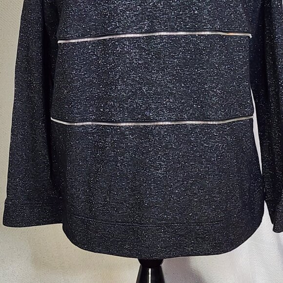 Lane Bryant Grey Black Exposed Faux Zipper LS Cotton Metallic Nylon Top Sz 18/20 - Picture 3 of 16